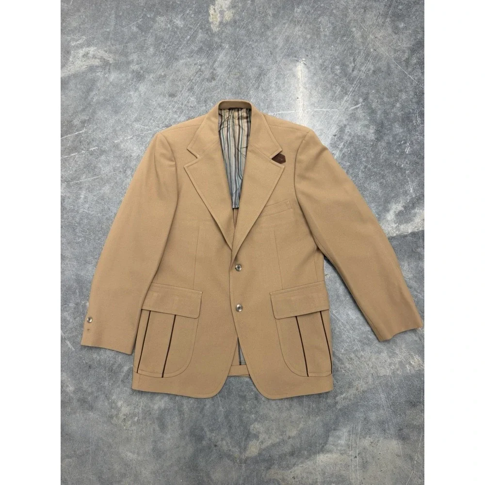Vintage 70s  Johnny Carson Mens Suit Jacket Leisure Blazer Sport Coat Tan Sz 42